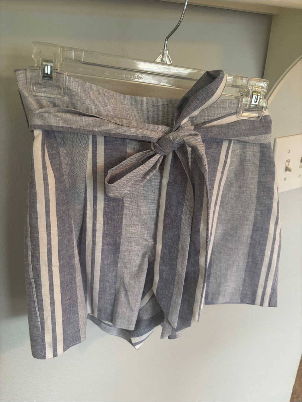 Express Striped Tie-Waist Shorts in Blue and White